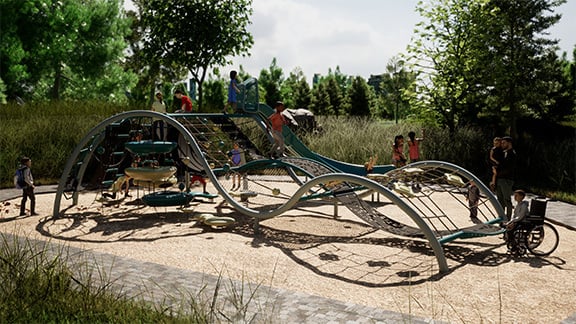 Children climbing on a Quantis® M.2 net play structure.
